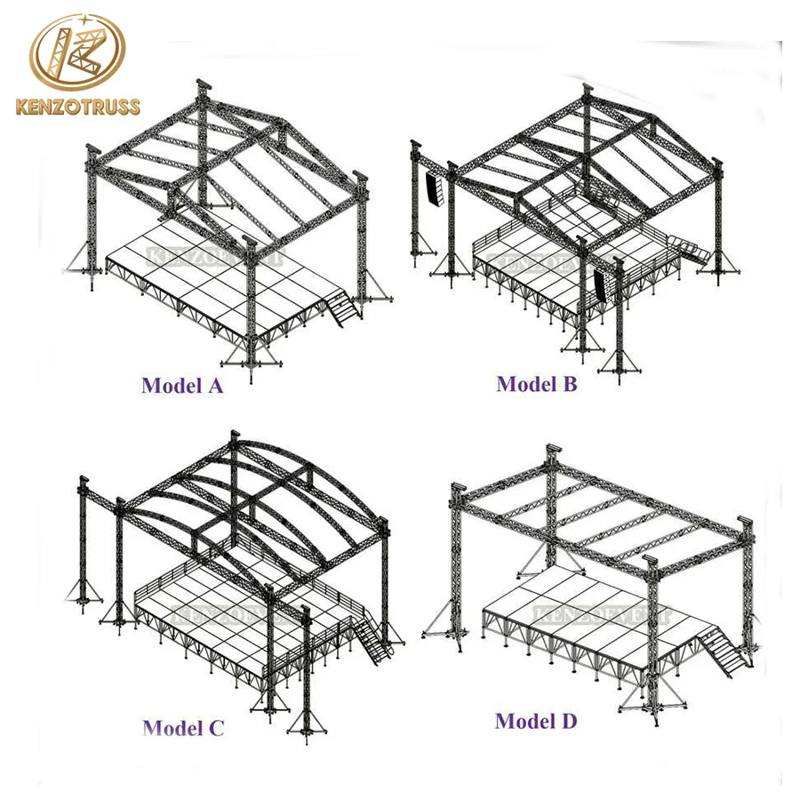 Outdoor Aluminum Concert Stage 4 Pillars Truss System with Roof