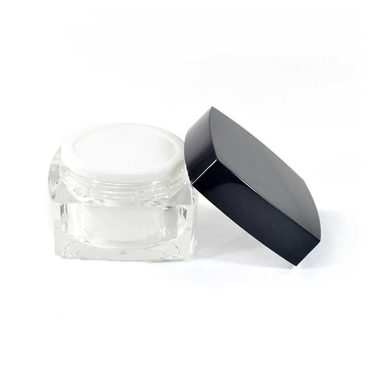 Wholesale good quality 5g 10g 15g 30g 50g square empty acrylic double wall cosmetic black cream jar with double sprial cap