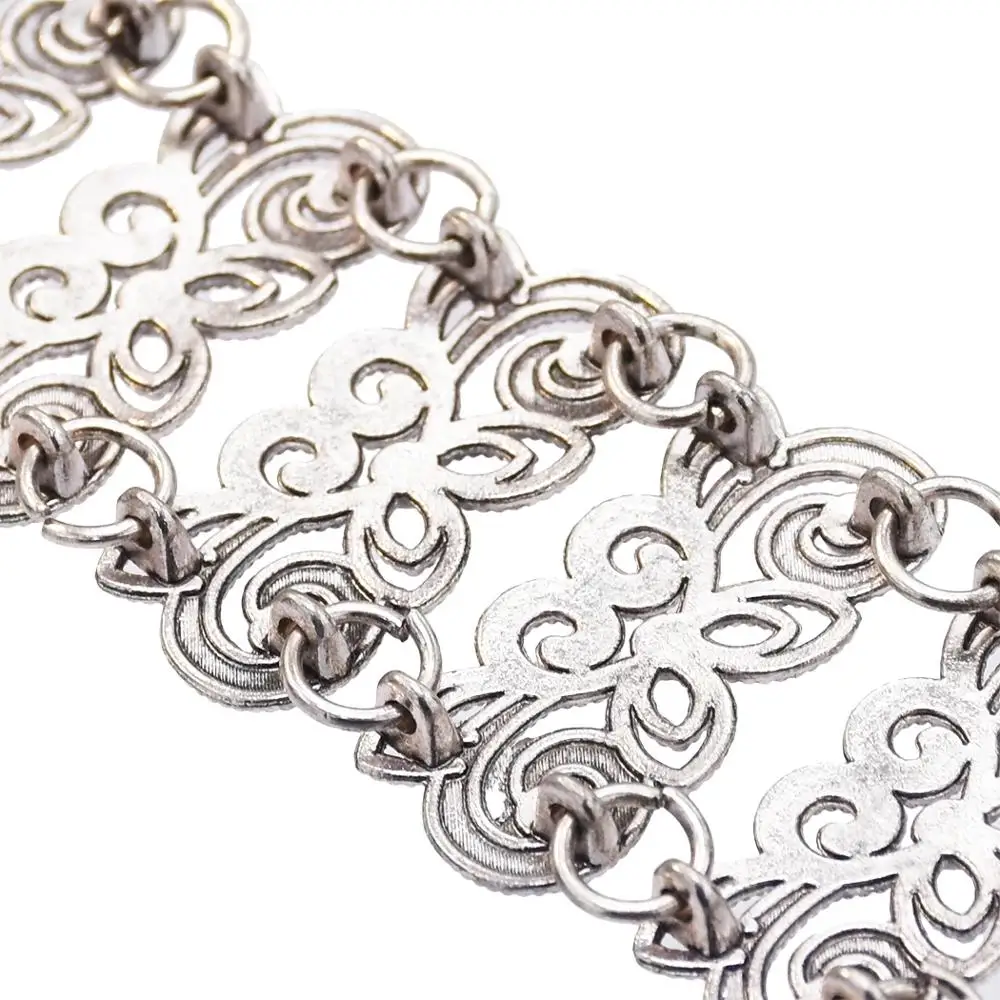 Retro Indian Ghungru Plated Silver Cuff Bracelet Bangle Egypt Carved Flower Hollow Coin Cuff Bracelet For Women Jewelry Design