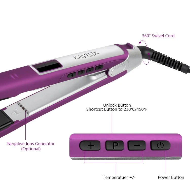 
Professional Magical Tourmaline Ceramic Curler Flat Iron Purple Hair Straighteners 
