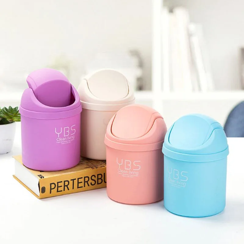 Creative Desktop Mini Trash Can Small Plastic Buckets With Lids Waste Bin Garbage Basket
