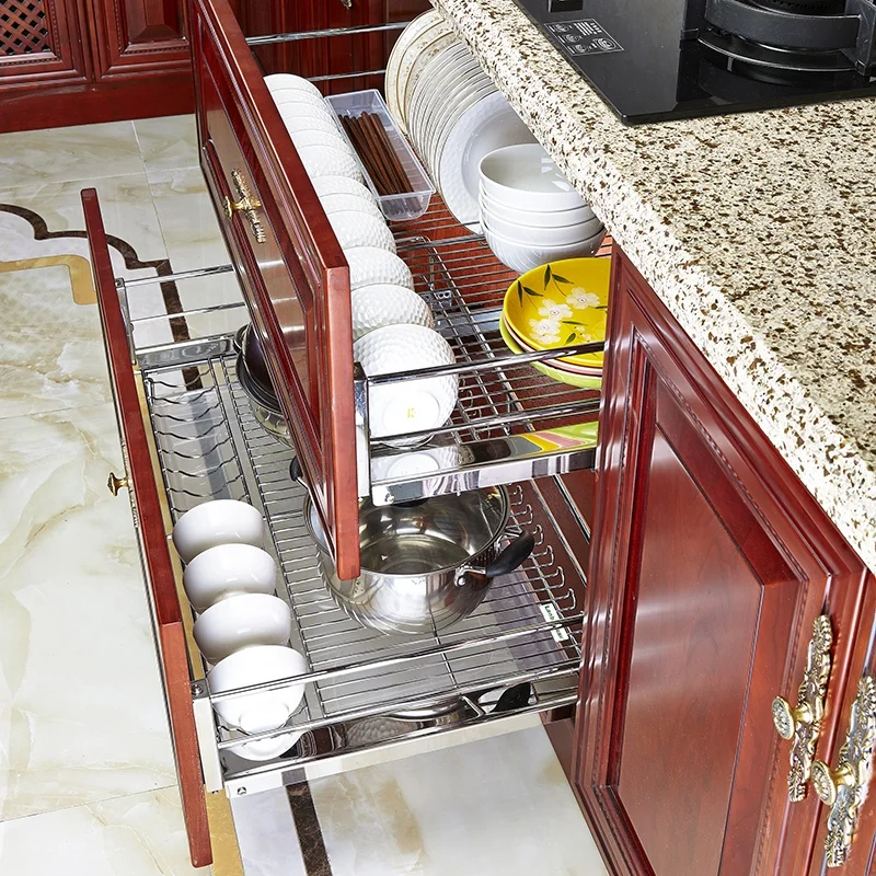 
New design pull out stainless steel drawer basket for kitchen dishes 