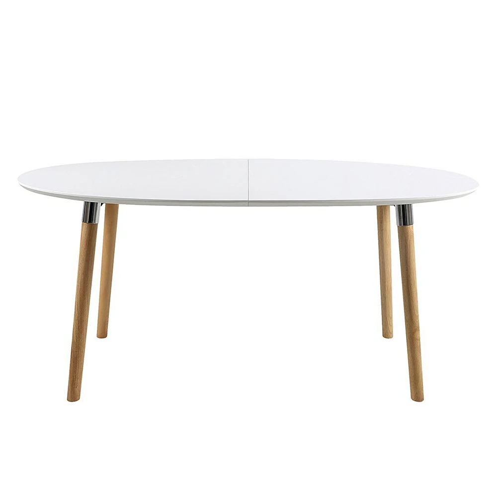 Modern Nordic White Oval MDF board Top Leisure Dinning Dining Room Table With Solid Wooden Legs
