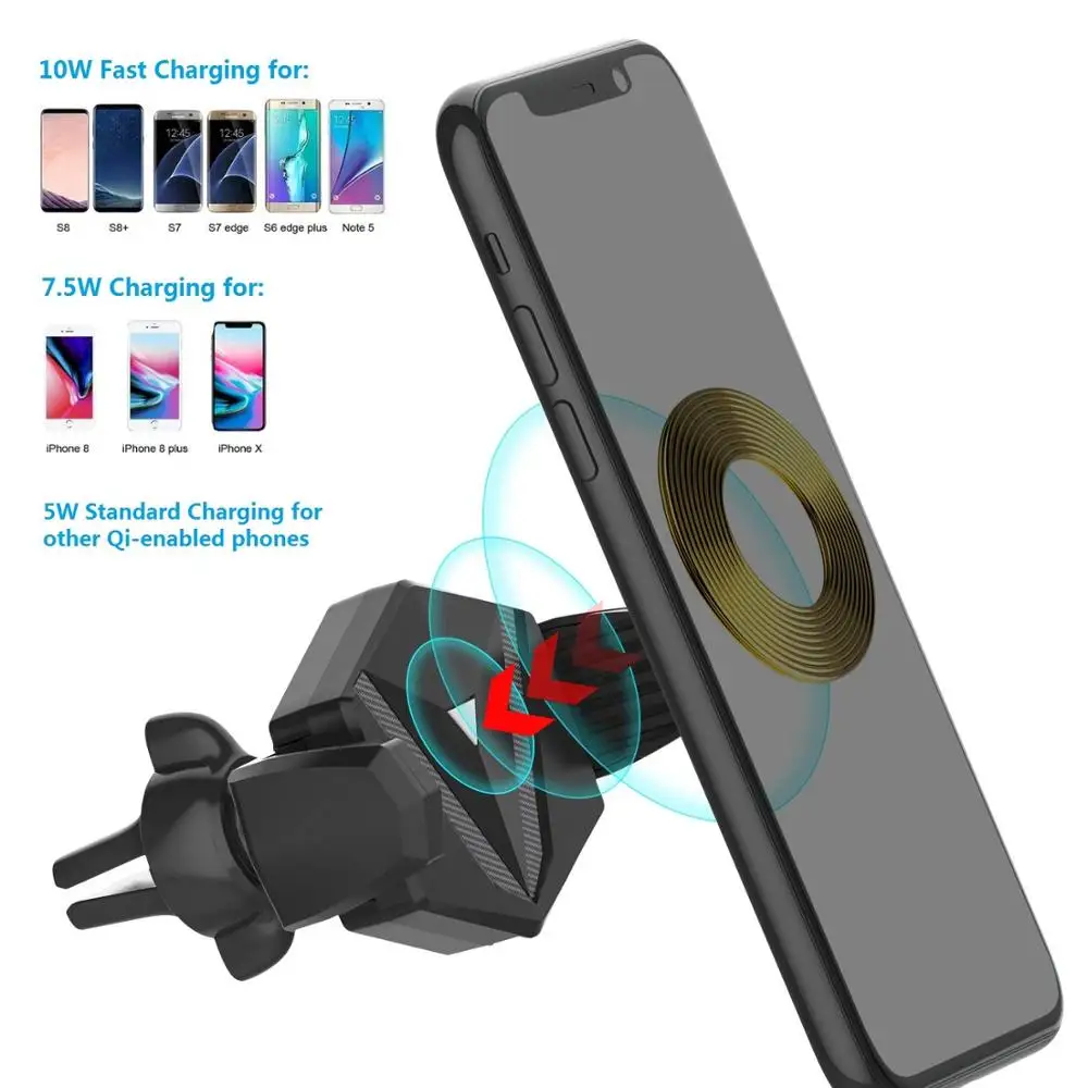 2019 New Arrival Qi Universal Smartphone Car Air Vent Phone Mounting Clamp Fast Charging