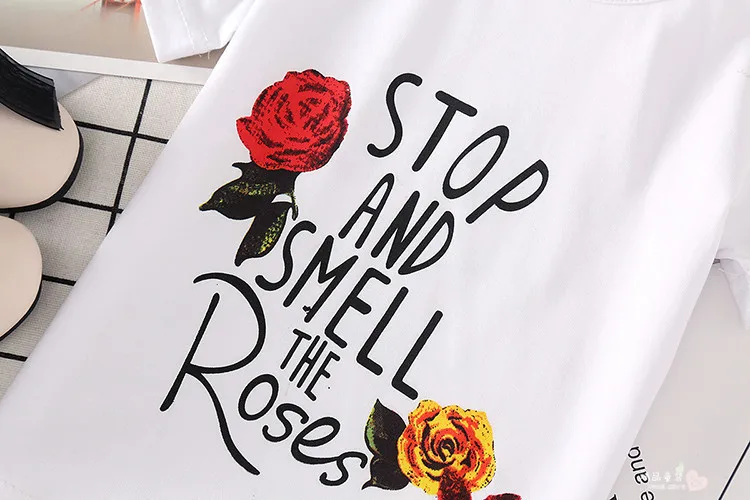 turkish children clothing with fashion embroidered rose T-shirt short sleeves denim skirt suit