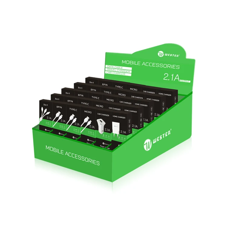 
2019 New Arrival 30PCS Phone Accessories Display USB Wall Charger Micro USB Cable USB Car Charger 