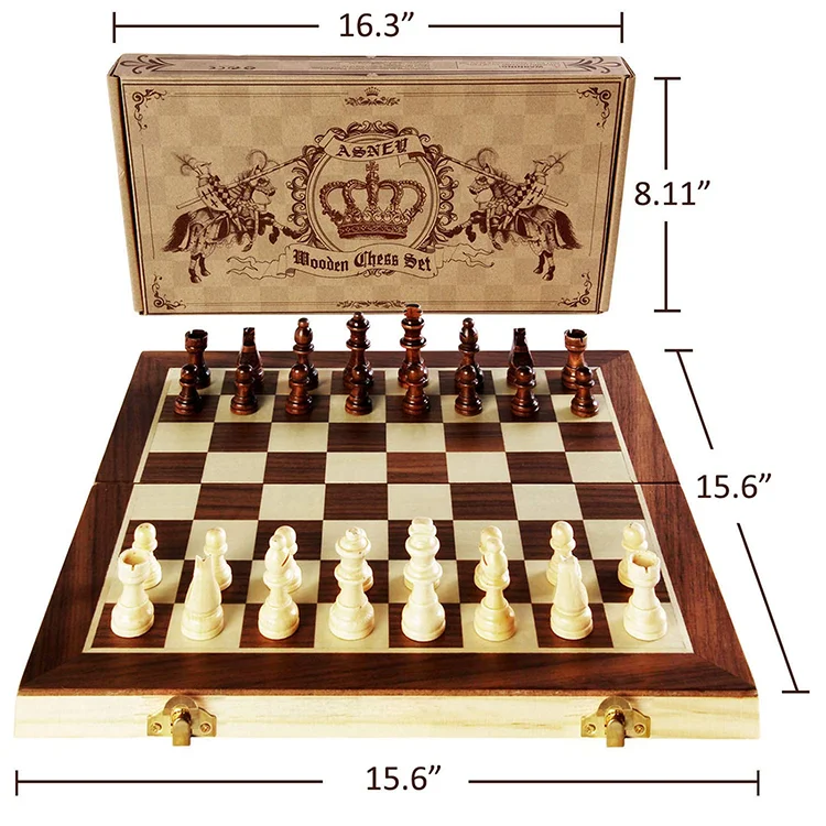 Custom antique engraved wood backgammon checkers chess piece  set with chess table for adult and kids game
