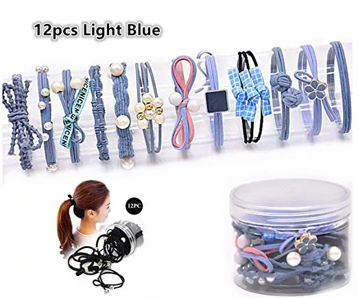 12Pcs Girls Women Pearls lucky Bowknot Flower Hair Accessories Elastic Hair Ties Hair Ropes Fashion Headbands Ponytail Holders