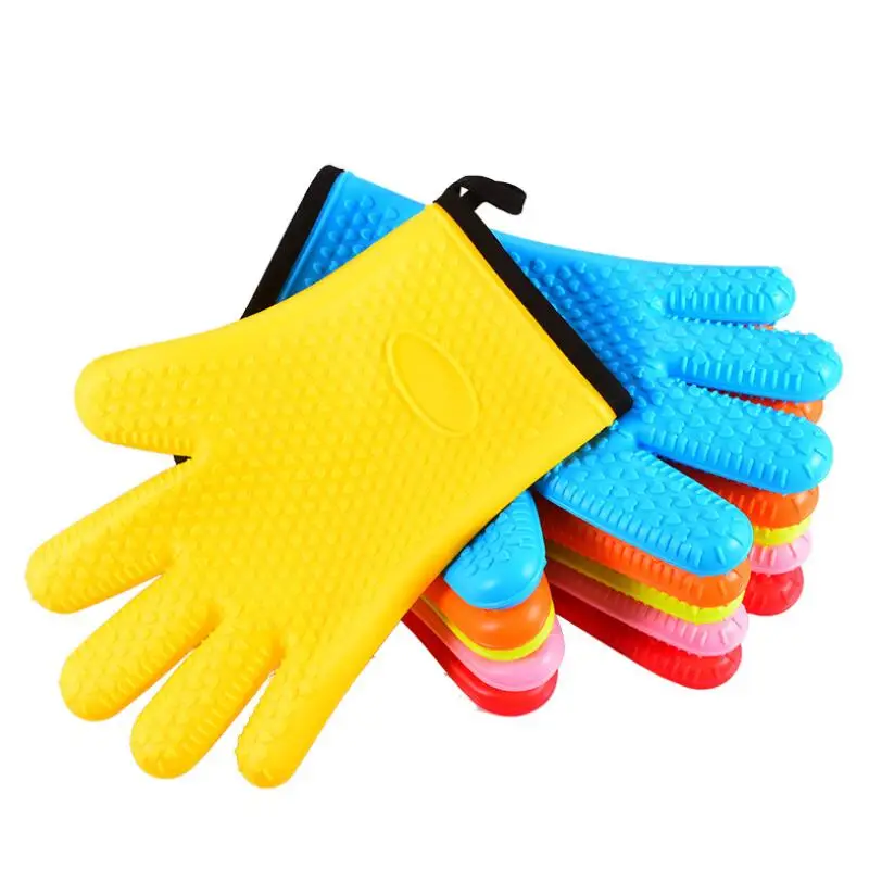JY 148G Silicone Oven Grill Mitts and Potholders with Soft Inner Lining Protect Fingers Hands and Wrists from Burns Gloves