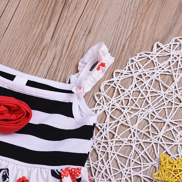 
New girls 2 piece set cow striped cotton dresses & kids black white strip ruffle pants summer baby clothes kids outfit set 