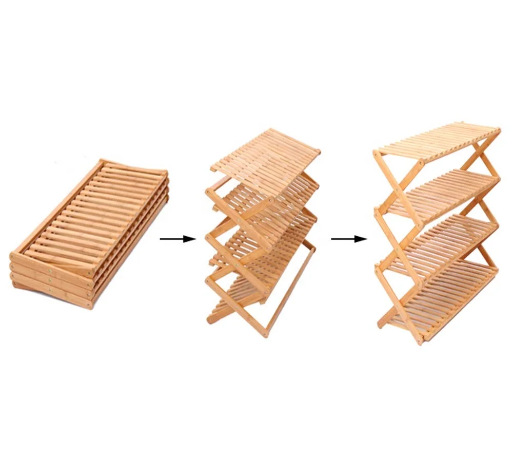 Hom euse Multi-Tier Foldable Bamboo Shoe Rack Multifunctional Free Standing Shoe Shelf Storage  with 2-Tier