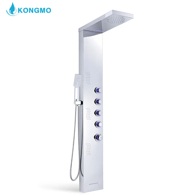 Classic design bathroom massage shower panel with led light overhead and faucets