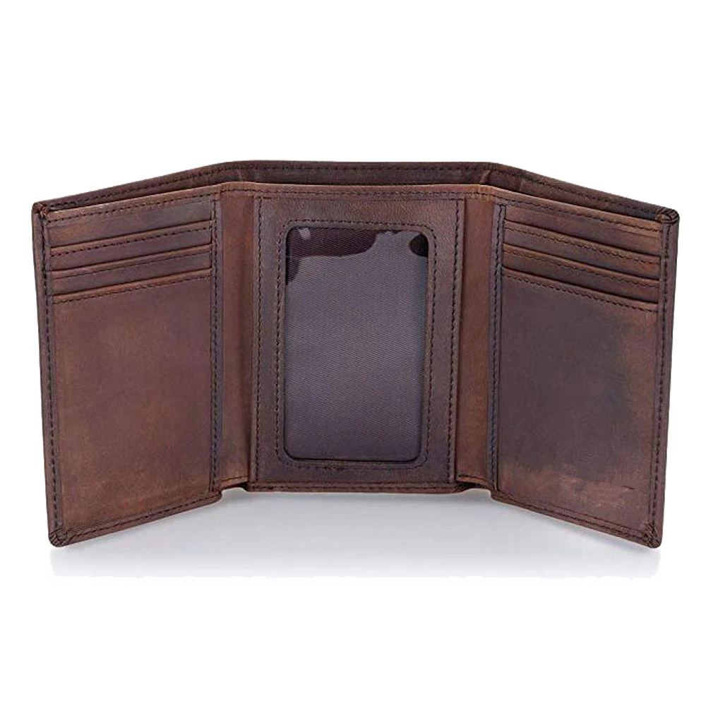 Tri-fold Vintage Men Leather Wallet OEM Handmade Leather Wallet