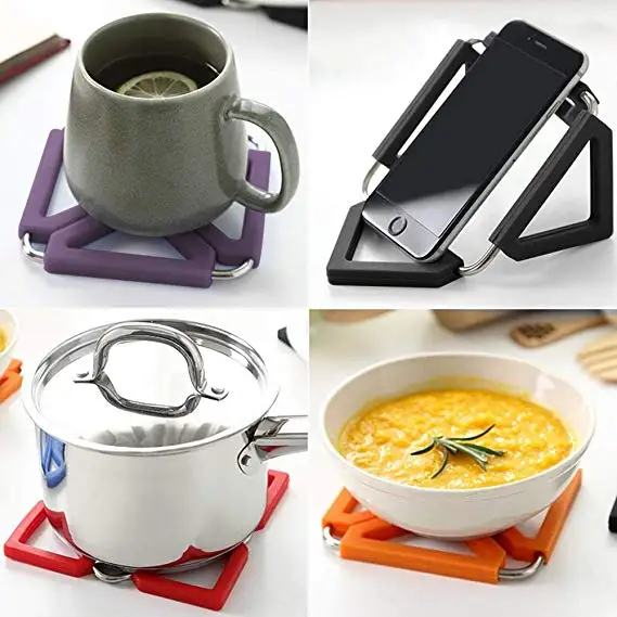 Kitchen Heat ResistantTable Dish Mat/ Silicone Insulated Hot Pads  Foldable silicone trivet mat heat resistant pot holder