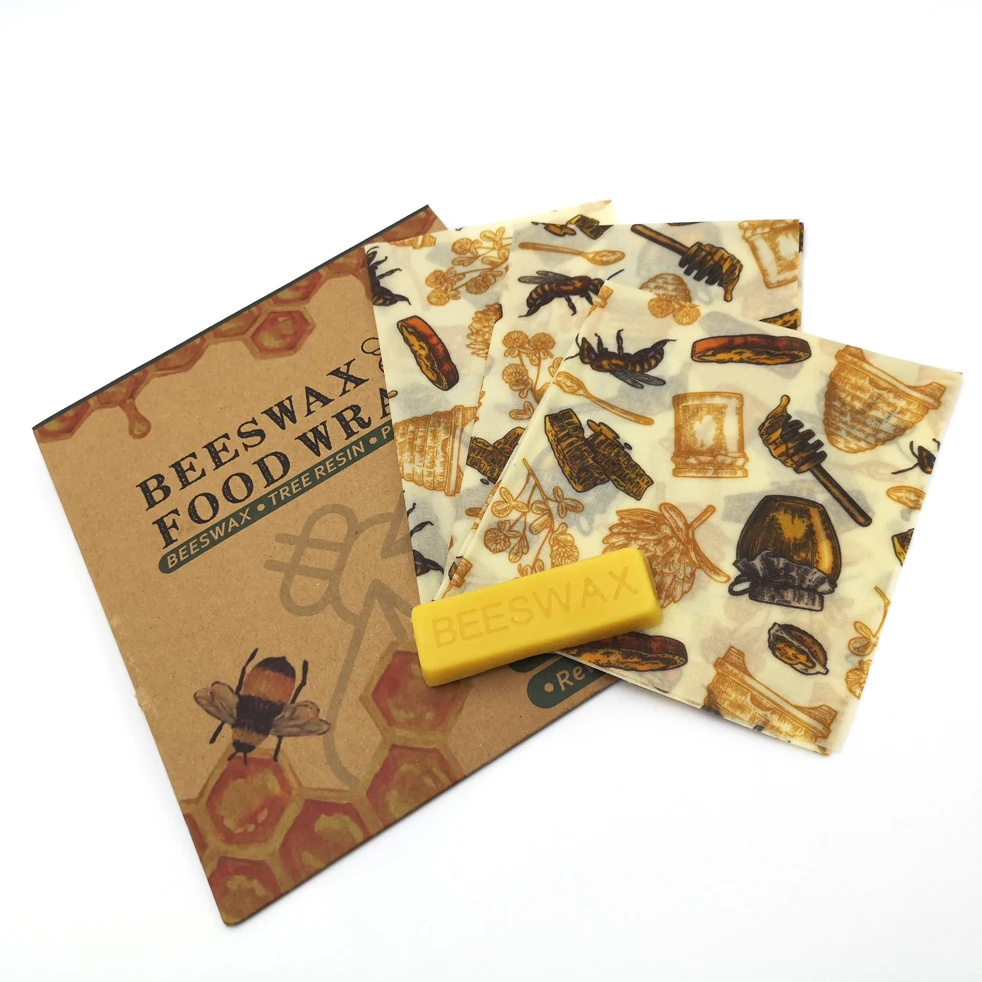 Food Grade Cotton 3 Pack Bee Wax Food Storage Wrap Reusable Beeswax Breathable Food Wraps