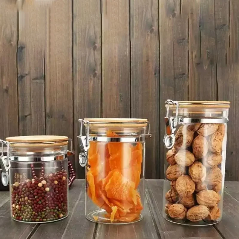 Vintage borosilicate glass clear spice jar with clamp locking lid