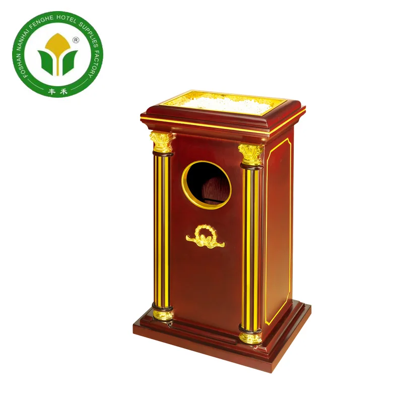European design hotel lobby wooden dustbin trash can