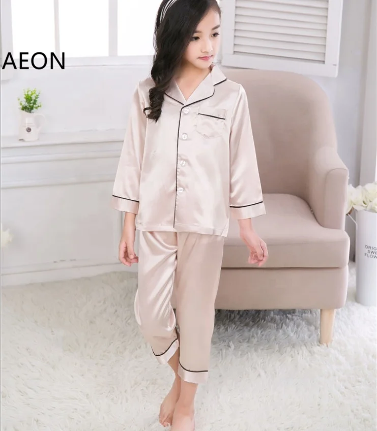 
Toddler Boys and Girls Soft Silk Satin Pajamas Set Pure Color Short and Long Pyjamas Set Sleepwear 