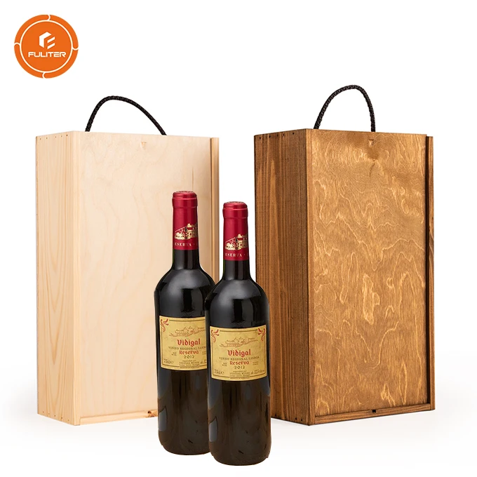 Custom Red Wine 2 Bottle Empty Sliding Lid Blank Wooden Wine Box