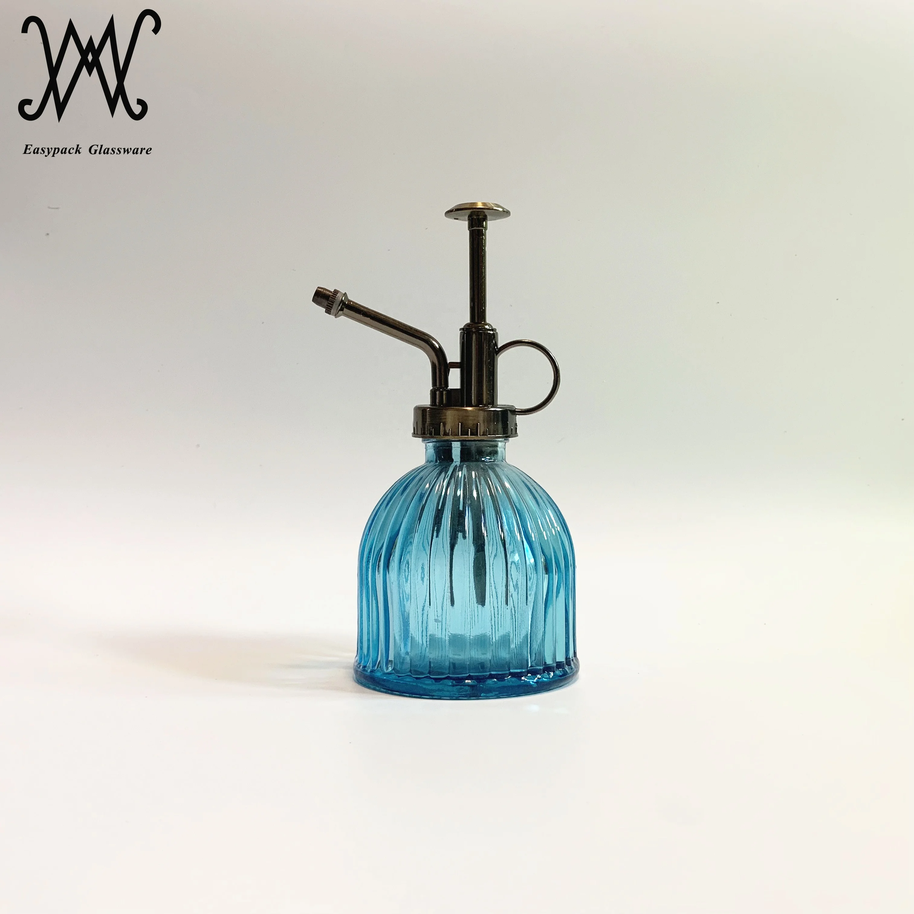 230ml vintage style blue glass water spray bottle plant mister with top pump