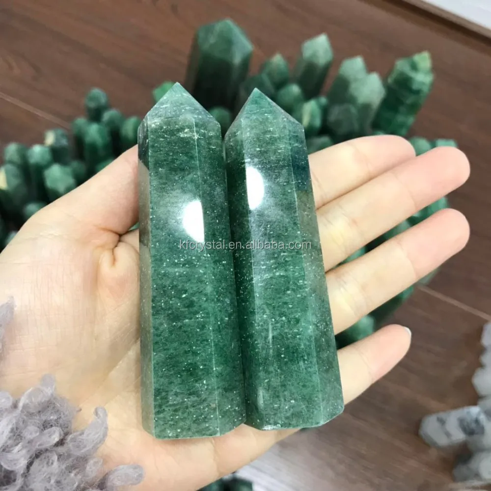 Factory high quality natural green strawberry quartz point crystal wand healing stone