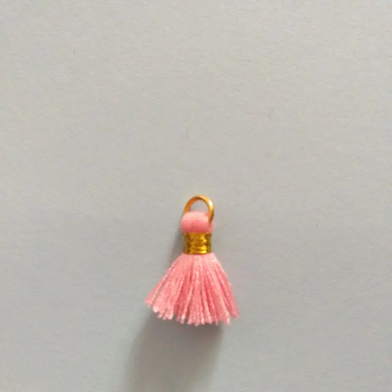 factory custom free sample 700 colors 1.5cm mini cotton tassels for jewelry ,tassel cotton with golden ring