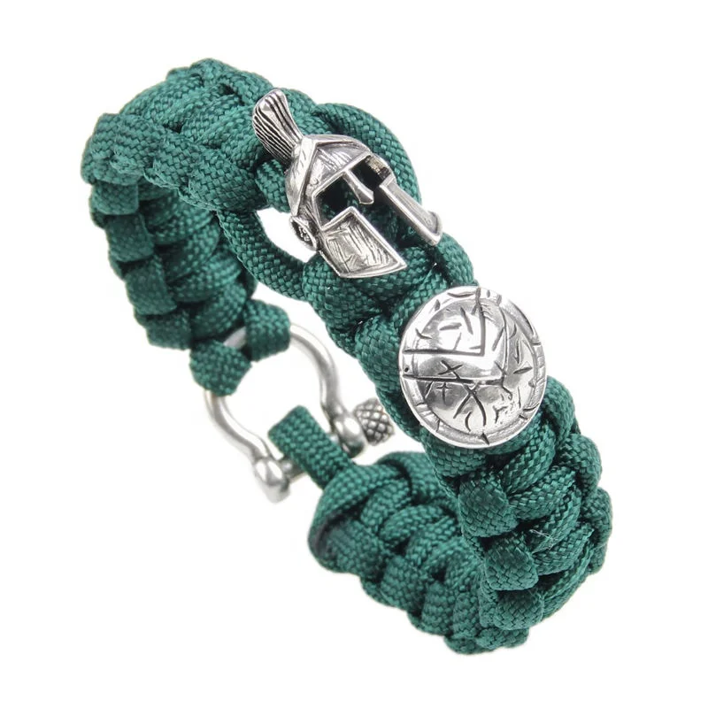 Outdoor Enthusiasts Hand Woven Nylon Umbrella Ropes Copper Sparta Helmet Charm Survival Bangles & Bracelets