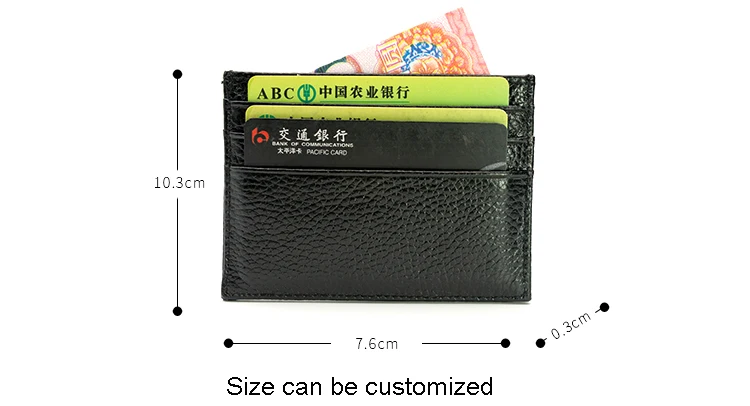 Black real leather name card holder with custom embossed logo