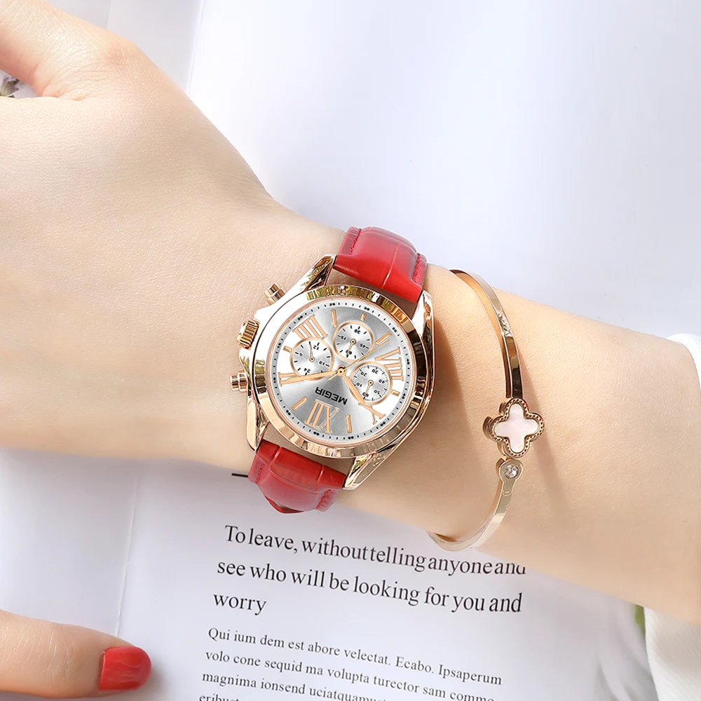 High Quality 3ATM Water Resistant Megir Brand Quartz Women Watch