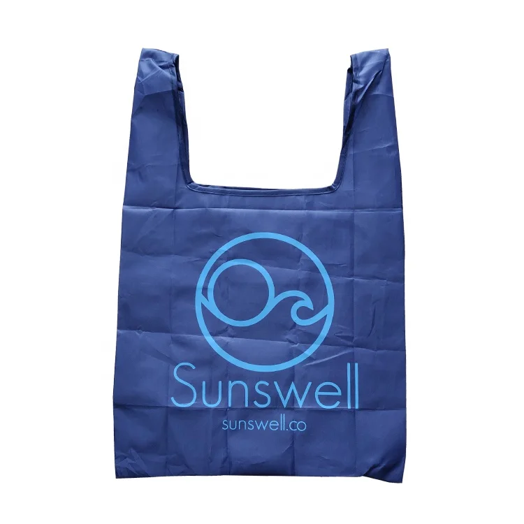 Promotional Fashion Custom Logo Printed Portable Reusable Foldable Shopping Bag Nylon Polyester Folding Bag