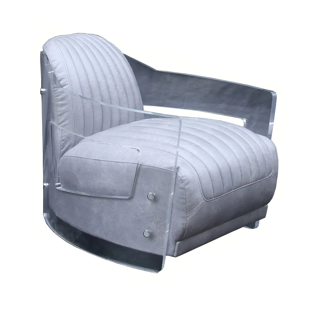 Modern Full Top Grain Leather Living Room Sofa With Stainless Steel Armrest Aviator Sofa