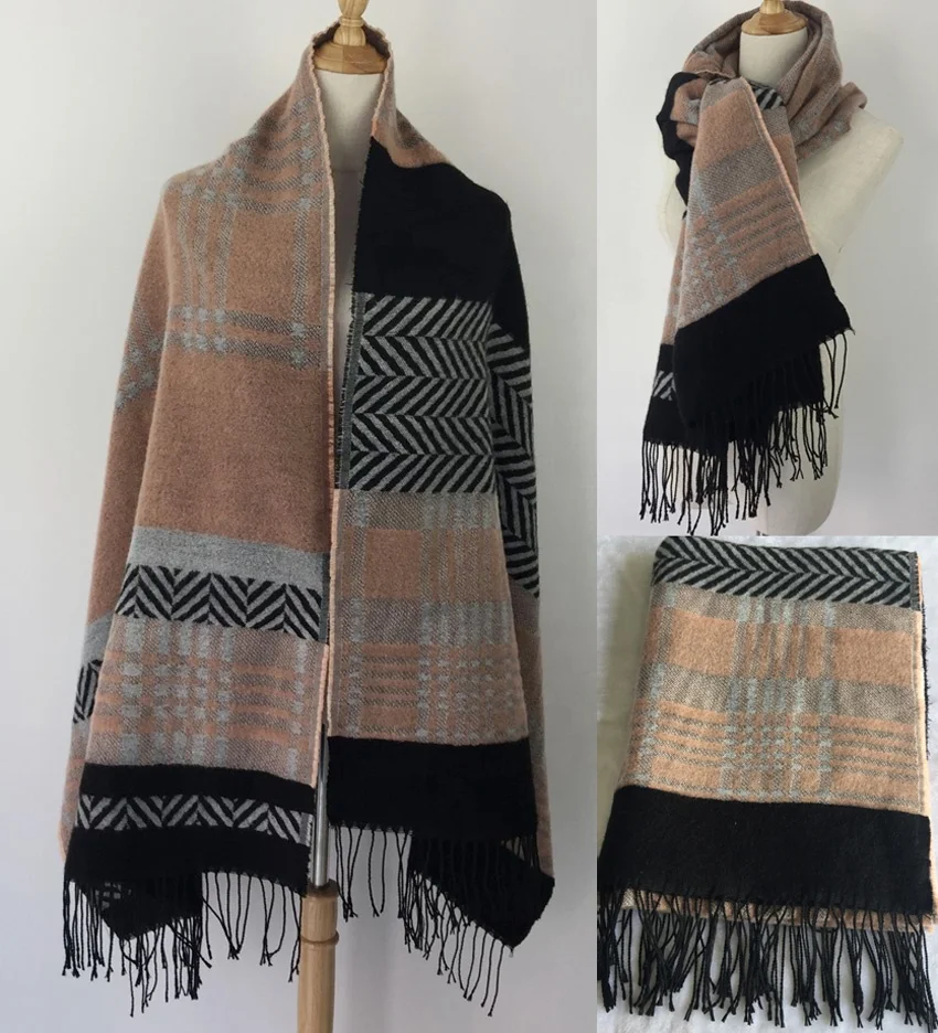 
Cashmere pashmina scarf double side multicolor winter plaid blanket acrylic scarf factory direct sale 
