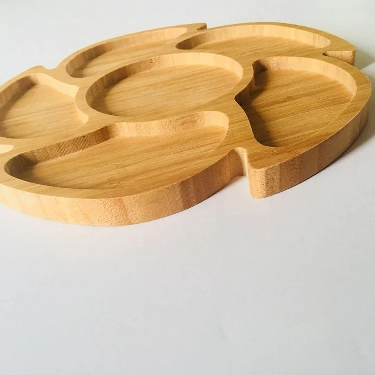 2024 Eco Friendly Children Kids Tableware Appetizer Fruit Decor Food Cake Serving Tray Set Bamboo Fiber Baby Dinner Plate