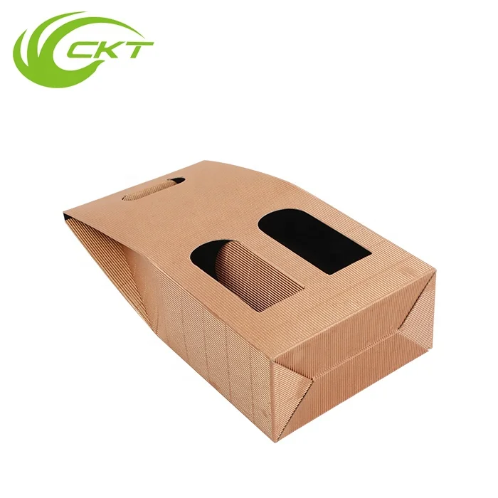 Corrugated Cardboard Brown Kraft Paper Packaging 2 And 6 Pack Bottle Wine Box Bag Holder
