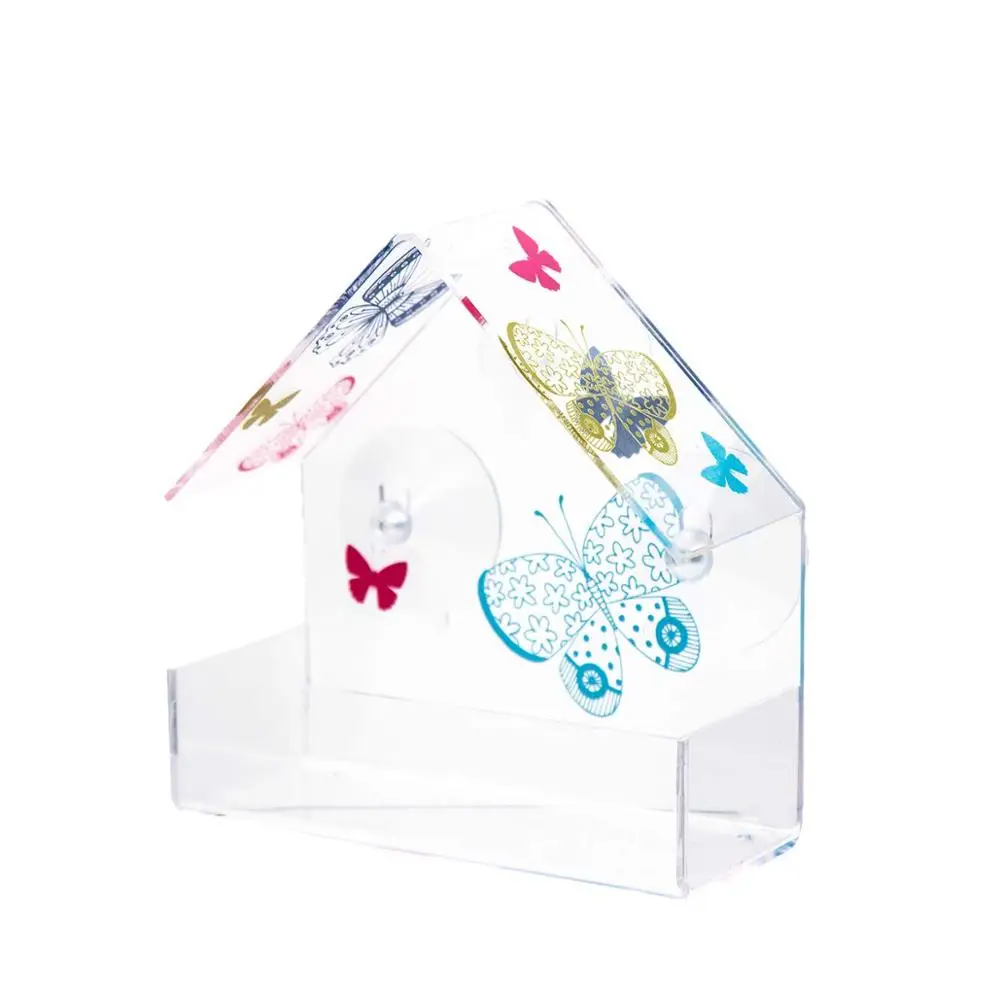 Кормушка для птиц на окно водонепроницаемая уличная садовая домашних животных с беличкой акриловая в форме бабочки