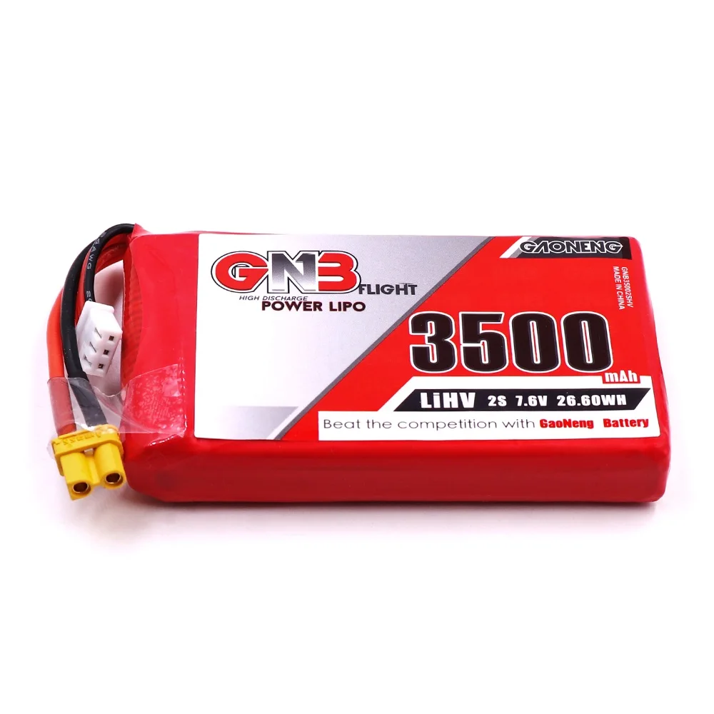 GNB GAONENG RC LiPo Battery 2S 3500mAh 7.6V HV for ACCST Taranis FrSky QX7 Transmitter TX RX XT30 connector