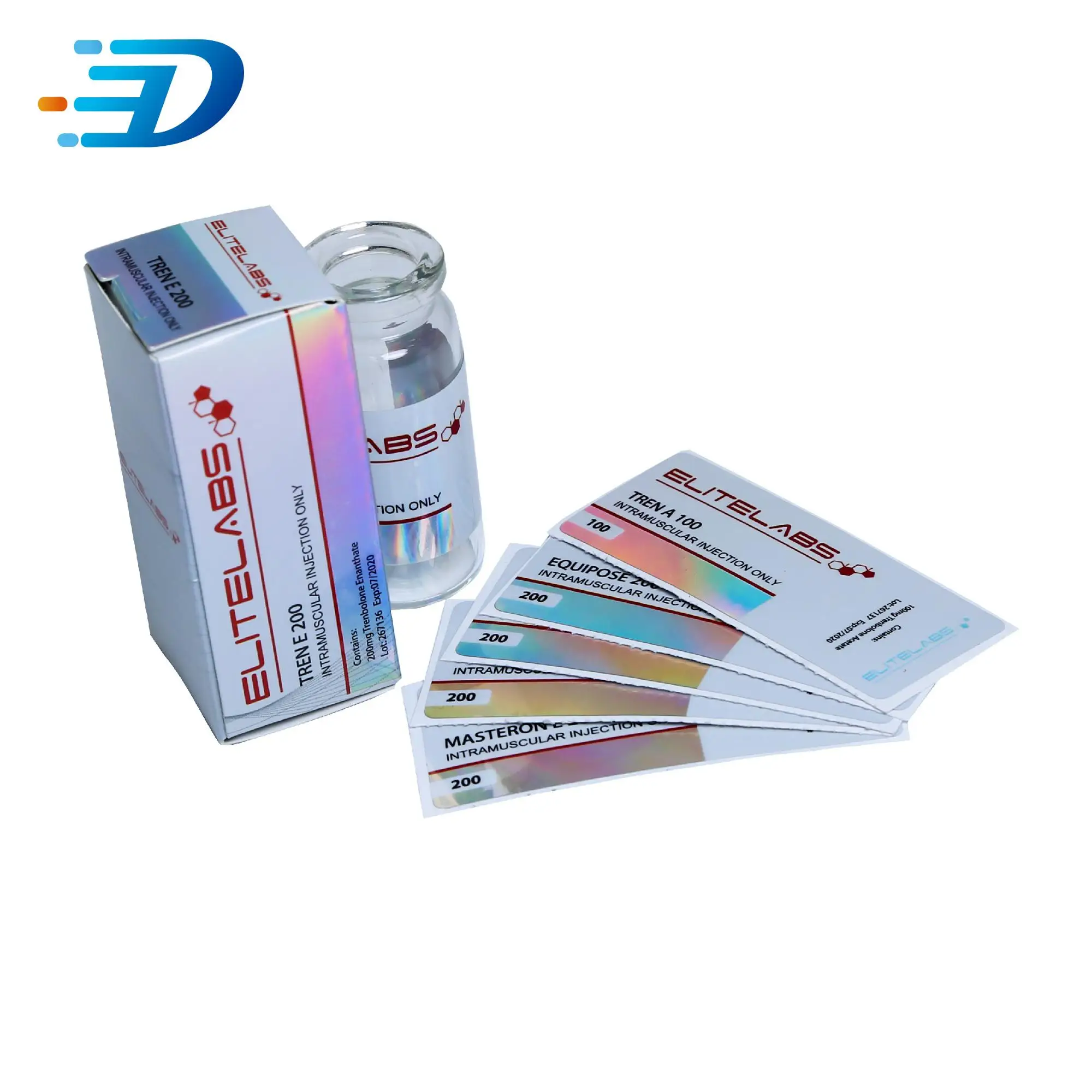 custom 2ML 5ML 10Ml 30ML Hologram  glass Vial and vial sticker  Label and box packaging