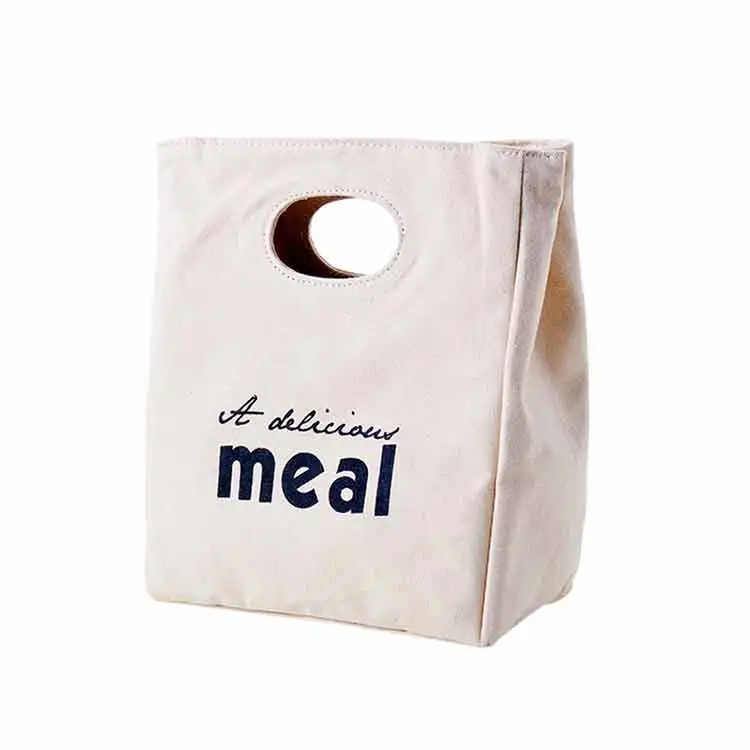 Factory Price High Quality cosmetized cotton canvas lunch bag tote cooler bag rope handle