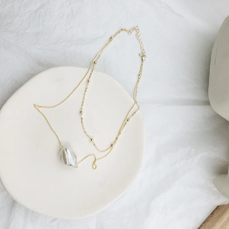girls real 18k gold plated brass chain baroque irregular pearl necklace double multilayer gold plated real freshwater necklace