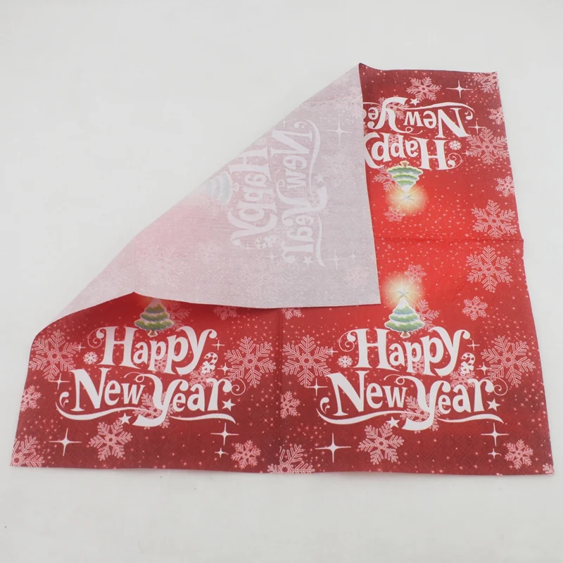Food-grade Merry Christmas And Happe New Year Paper Napkins Tissue Napkin Servilleta For Christmas Party Decor 33*33cm Or Custom