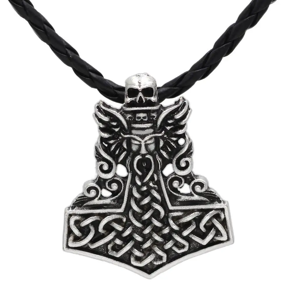 Viking Odin Knot Hammer Skull  Pendants Necklace Protect Talisman Men Jewelry