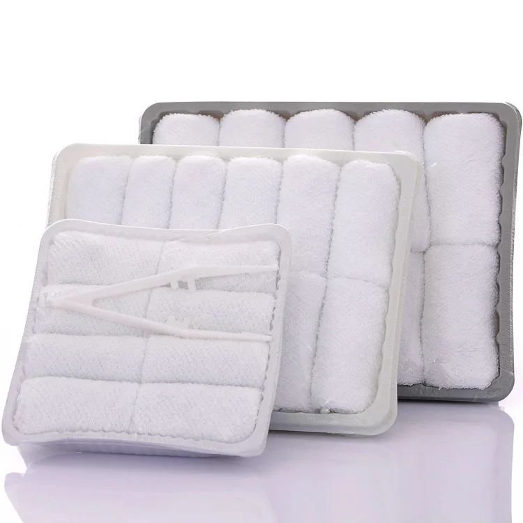 Small White Cheap Cotton Disposable Refreshing lemon wet hot  Airline Towel disposable Face Hand Towel