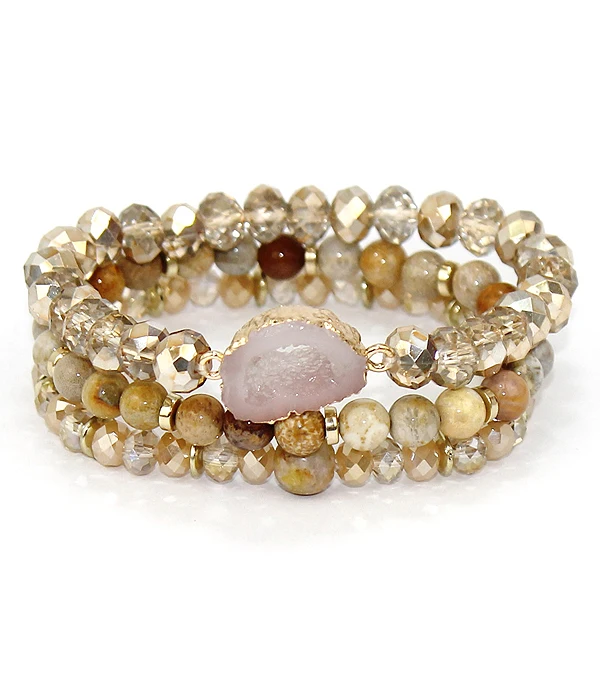 Handmade Semi-precious Stone  Boho Jewelry Elastic druzy Bead Women Gift Sets Bracelet