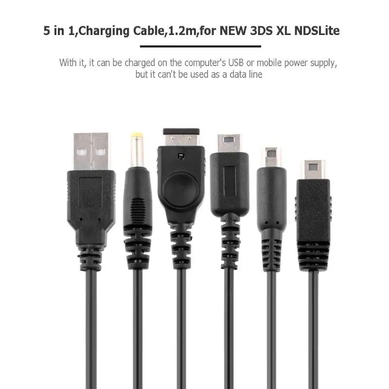 5 in 1 USB Game Charger Charging Cable 1.2m Cords Wire for Nintend NEW 3DS XL NDSLite NDSI LL WII U GBA PSP