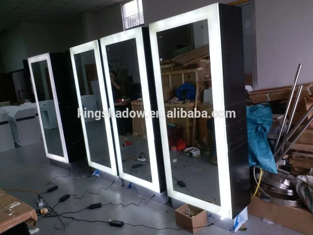 Salon furniture barber shop mirrors double sided styling station led mirror station for sales