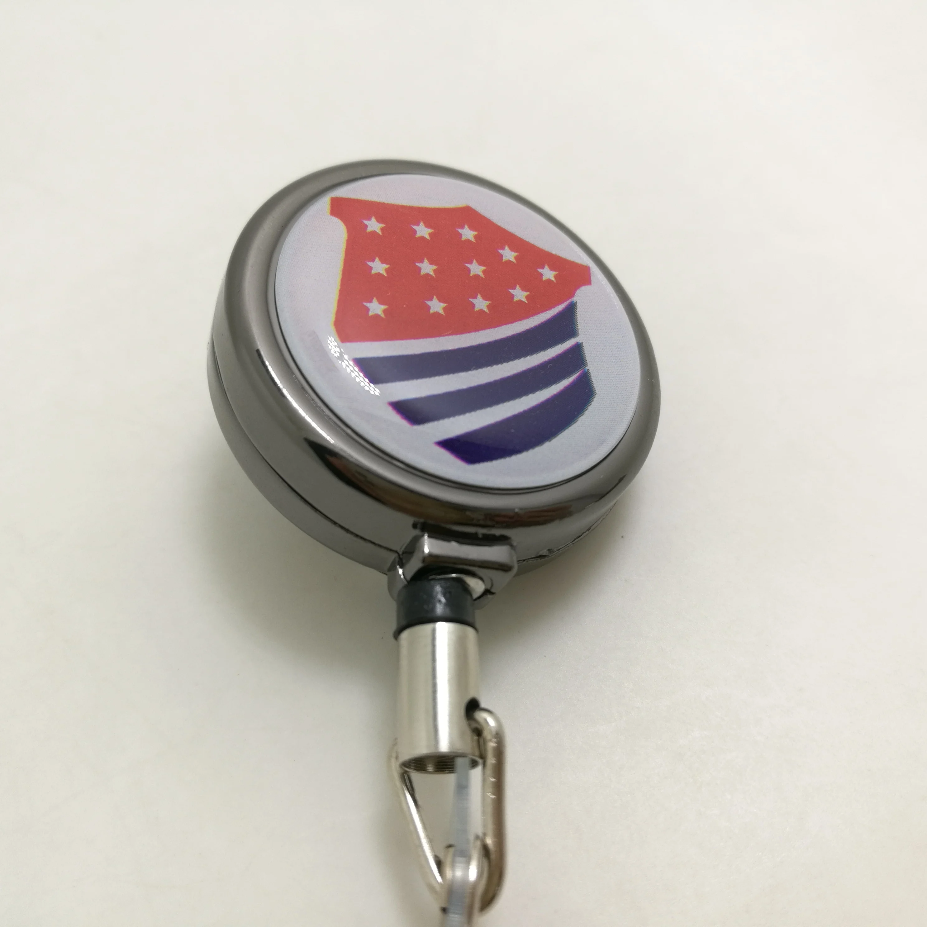 black  metal badge reel with epoxy dome sticker