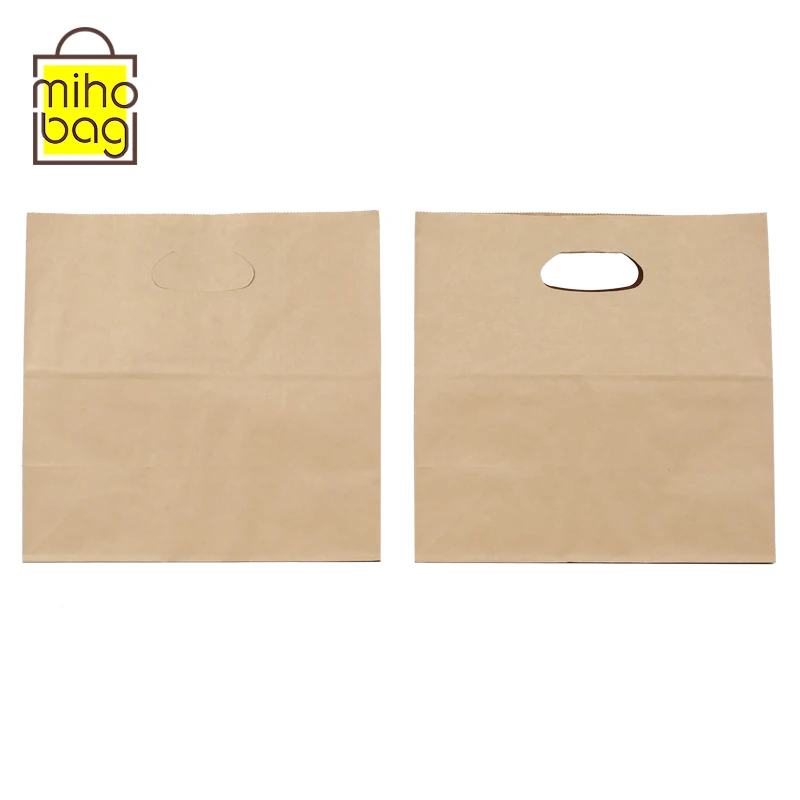 Eco-Friendly Kraft Paper Food Packaging Bag with Die Cut Handle for takeaway