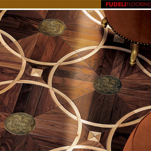 FUDELI Oak Parquet Engineered Wooden Flooring Luxury Chinese Graphic Design Modern Indoor Office Building More Than 5 Years