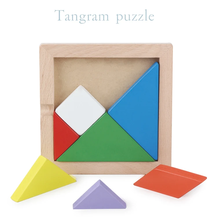 Custom colorful wooden magnetic  tangram puzzle educational toy eva tangram pieces set for kids