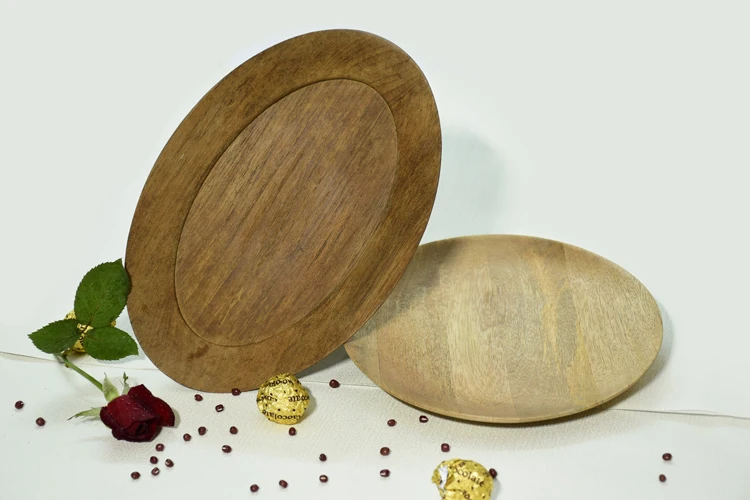 
9 inch Acacia Wood Round Service Tray Fruit Tray Nuts plate Candies Plate for home&hotel&Restaurant 